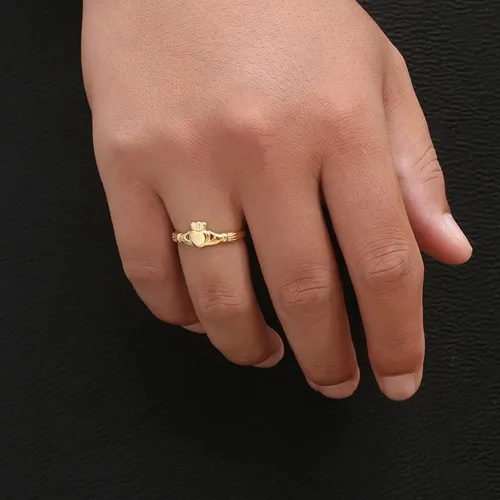 Vista 4 de Jude Jewelers - Anillo de declaración de promesa de boda estilo Claddagh con corazón de acero inoxidable para San Valentín Oro