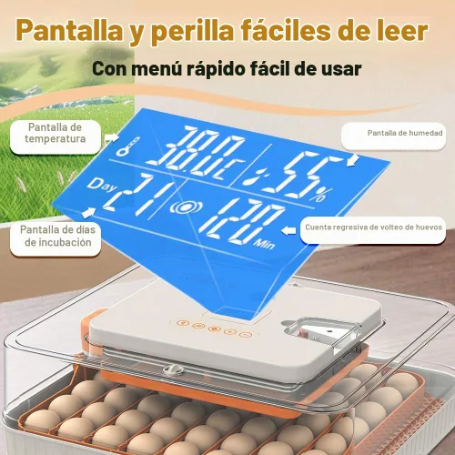 Vista 2 de HOWOOlUA - Incubadora de 56 huevos para incubar huevos con giro automático, control de temperatura y humedad, incubadora integrada de huevos de gran