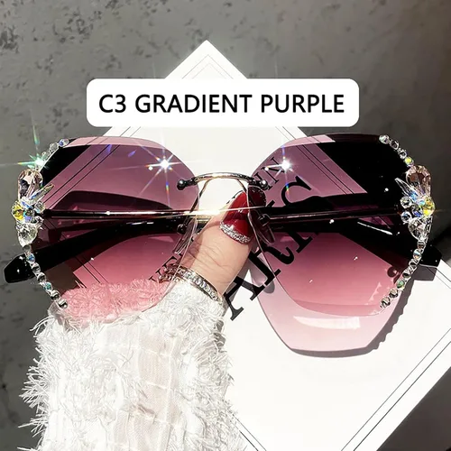 Vista 2 de Sunglasses Women,2022 Women's Beach Summer Rimless Diamond Sunglasses,Fashion Square Sunglasses UV Protection Lens Decoration