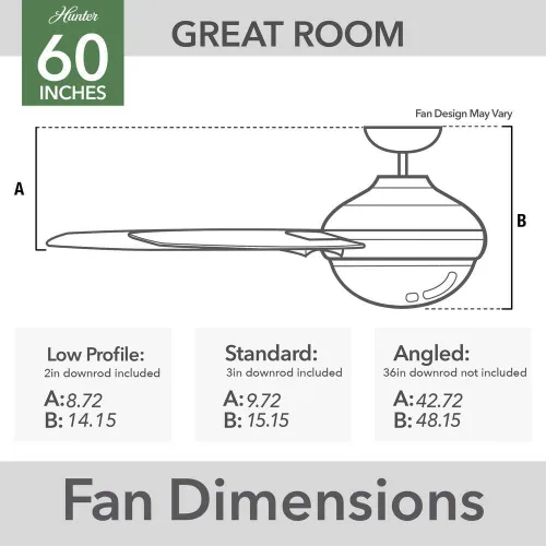 Vista 3 de Hunter Fan - Ventilador de techo interior negro mate de 60 pulgadas con luz LED y control remoto para dormitorio, sala de estar/sala familiar