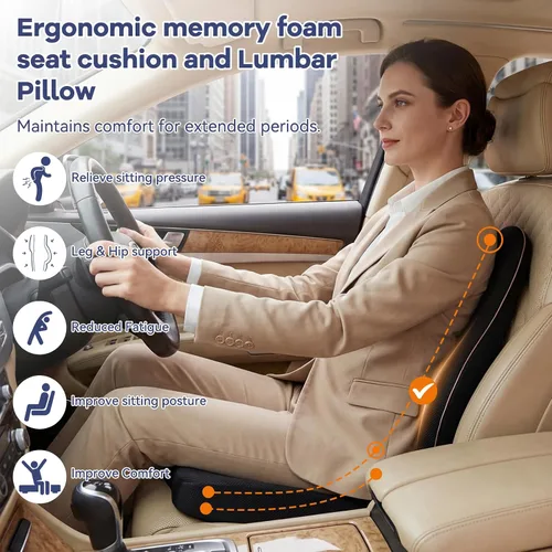 Vista 5 de Cojín de asiento de automóvil, almohada de apoyo lumbar para silla de oficina, almohadilla de espuma viscoelástica de malla transpirable 3D, cojín