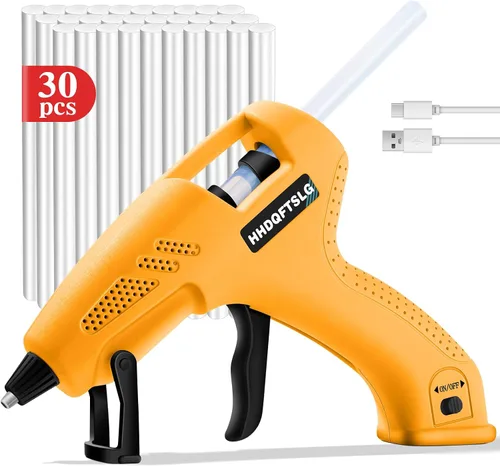 Vista 7 de Kit de pistola de pegamento caliente inalámbrica de 20 W con cargador tipo C, mini pistola de pegamento y palos con 30 barras de pegamento