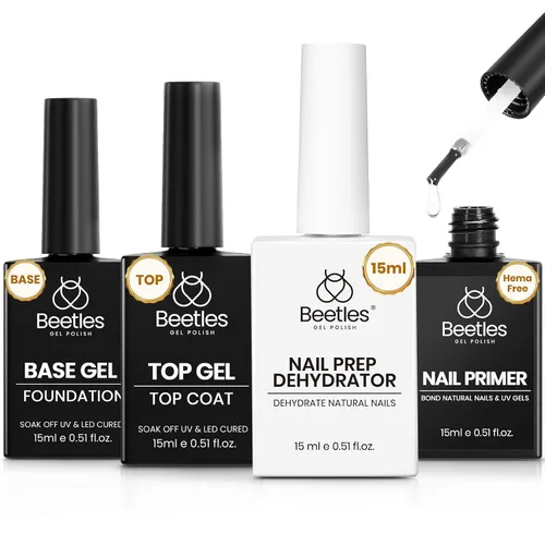 Vista 17 de Beetles - Juego de capa superior y base de gel que no se limpia para esmalte de uñas de gel 2pcs 0.5 fl oz Super Brillante y Larga Duración Soak