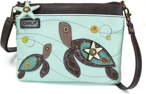 Vista 7 de CHALA Mini bandolera/bolso con correa convertible elegante, compacto, versátil Loro azul - Gris cálido