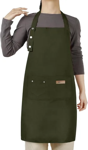 Vista 13 de Hongsome Delantal ajustable con botones para mujeres y hombres, artistas, pintura, cerámica, jardín, cocina, chef, 3 bolsillos, impermeable, M-XXL