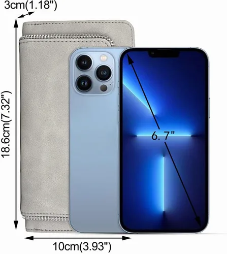 Vista 6 de UTO Cartera de cuero vegano para mujer, cartera larga con broche de presión, tarjetero de crédito, elegante embrague 0153 Gris