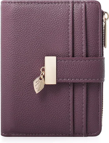 Vista 14 de Billetera pequeña para mujer, plegable, de piel suave, tarjetero con ventana de identificación, con cremallera, bolsillo para monedas, carteras