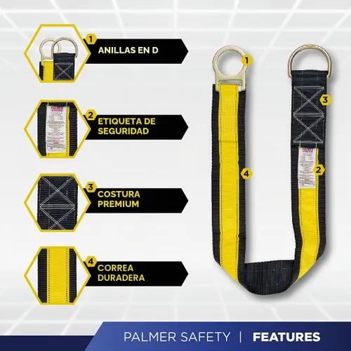 Vista 4 de Palmer Safety ATERET Bundle - Arnés de Seguridad de Cuerpo Completo 1D, Cordón de Seguridad de 6', Correa de Anclaje de 4', Kit de Detención Cumple