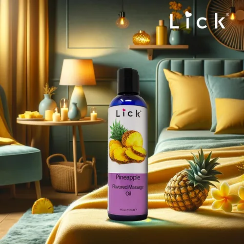 Vista 6 de Lick Aceite de masaje con sabor a piña con vitamina E, aceite corporal dulce comestible para masaje de parejas, mezcla de aceite de coco fraccionado