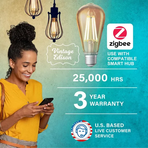 Vista 2 de Sengled Zigbee - Bombillas inteligentes Edison, requiere concentrador inteligente, funciona con SmartThings y Echo con hub integrado, control de voz