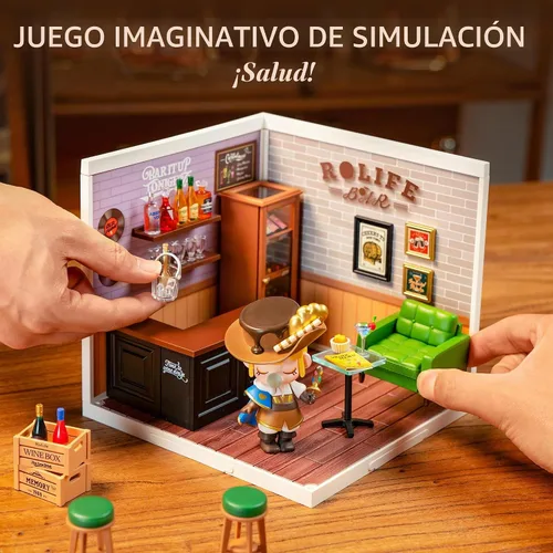 Vista 5 de ROBOTIME Kit de casa en miniatura de bricolaje con plástico, juego de juguete de construcción de casa con LED, kit de fabricación de tienda