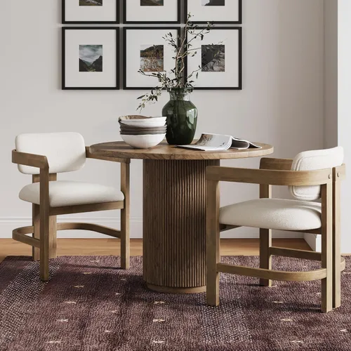 Vista 18 de Nathan James Gracie - Silla de comedor moderna con cojín, silla de comedor tapizada con marco de madera maciza, color marrón claro, juego de 2