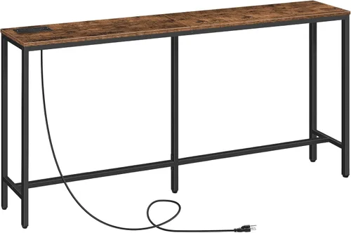 Vista 9 de MAHANCRIS Mesa consola de 70.9 pulgadas con toma de corriente, mesa de sofá estrecha, mesa de entrada industrial con puertos USB, detrás del sofá