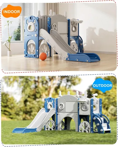 Vista 6 de XJD Tobogán para Niños Pequeños, Tobogán 13 en 1 para Niños Pequeños, Nueva Actualización con Set de Golf, Aro de Baloncesto, Pizarra de Dibujo