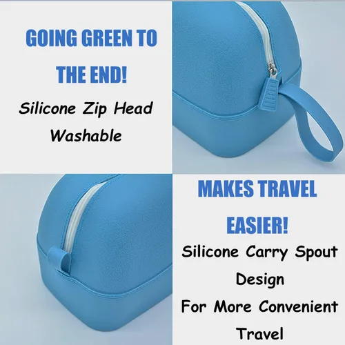 Vista 3 de Bolsa de maquillaje impermeable, bolsa de aseo de silicona, bolsa de almacenamiento de viaje portátil, bolsa de cosméticos lavable de gran Azul