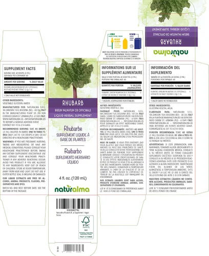 Vista 2 de Naturalma Rhubarb (Rheum palmatum o Rheum officinale) Tintura sin alcohol de raíz y rizoma - 4 onzas líquidas de extracto líquido en gotas
