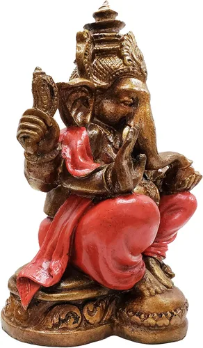 Vista 2 de Ganesha - Cabeza de elefante y cuerpo humano que elimina obstáculos del camino de uno, decoración de dormitorio, oficina en casa, estatua Rojo
