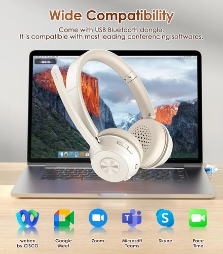 Vista 5 de Soothielec Auriculares inalámbricos, auriculares Bluetooth con micrófono de cancelación de ruido, los mejores auriculares con silencio de micrófono