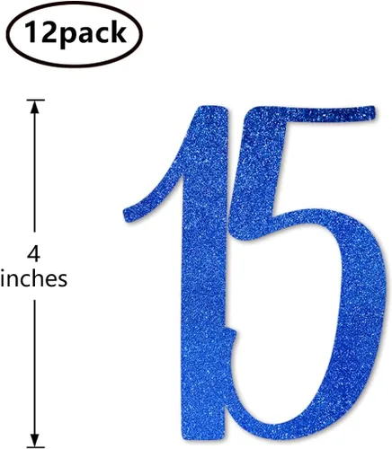 Vista 2 de 15 números recortados con purpurina azul, decoración de aniversario para fiesta de cumpleaños número 15, artículos esenciales para bricolaje