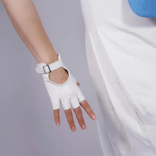 Vista 3 de Guantes cortos de cuero sin dedos para mujer, de piel de oveja auténtica, guantes de conducción de motocicleta finos