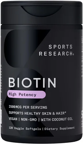 Vista 10 de Biotina de 0.00035 oz con aceite de coco, no transgénicos y sin gluten, 120 minicápsulas blandas vegetarianas