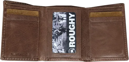 Vista 3 de HOOEY Cartera de cuero triple plegable para hombre, Roughout - Marrón, Talla única, Trifold