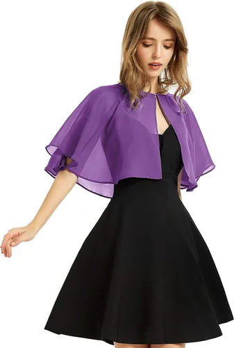 Vista 24 de Chal de gasa suave para mujer, envolturas, chal corto para vestido de noche, boda, capa, bolero, cubierta estilo flapper Negro