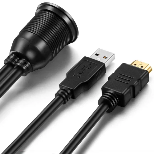 Vista 4 de OBVIS Cable de montaje USB3.0 y HDMI – USB3.0 y HDMI de extensión empotrado, salpicadero, cable de montaje en panel, para automóvil, barco