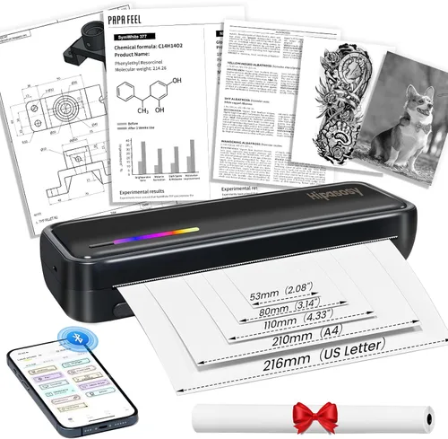 Vista 9 de Impresora térmica inalámbrica portátil para el hogar y viajes - Mini impresora Bluetooth sin tinta compatible con letras de EE. UU. de 8.5 x 11