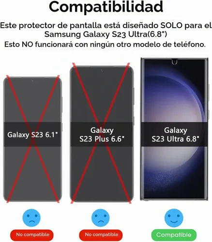 Vista 2 de amFilm - Protector de pantalla para Samsung Galaxy S23 Ultra de 6.8 pulgadas, vidrio templado 2+2 Pack Camera Lens Protector 5G 6.8 inch