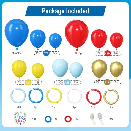 Vista 3 de PERPAOL 150 guirnaldas de globos rojos, amarillos y azules, globos de látex metálicos mixtos de confeti para cumpleaños, ducha, carnaval, circo