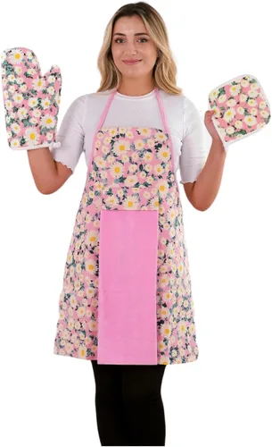 Vista 7 de Juego de 4 delantales de cocina, resistente al agua y a las manchas, tela transpirable, guantes y guantes para horno, soporte para ollas, toalla