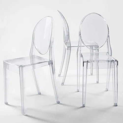 Vista 10 de Efavormart - Juego de 1 silla de banquete transparente sin brazos apilable con respaldo ovalado acrílico, construcción de plástico invisible