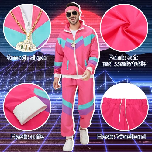 Vista 5 de Traje deportivo de los años 80 para hombres y mujeres, juego de rompevientos retro de los años 90 para parejas de los años 90, traje de los años 80