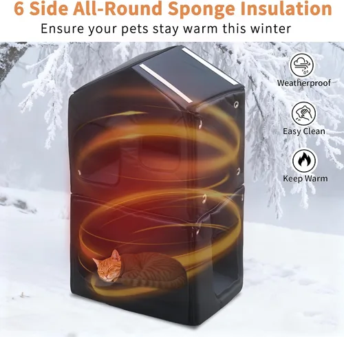 Vista 6 de Rockever Casa para gatos al aire libre con forro aislante, casas para gatos 100% aisladas para invierno al aire libre, casa de gato impermeable de 2