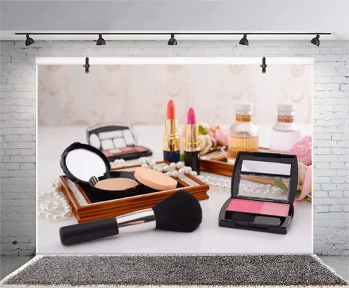 Vista 3 de Leyiyi Telón de fondo de fotografía de 5 x 3 pies para mesa de tocador, maquillaje, productos de vlogger, para fiesta de henna, lápiz labial, brocha
