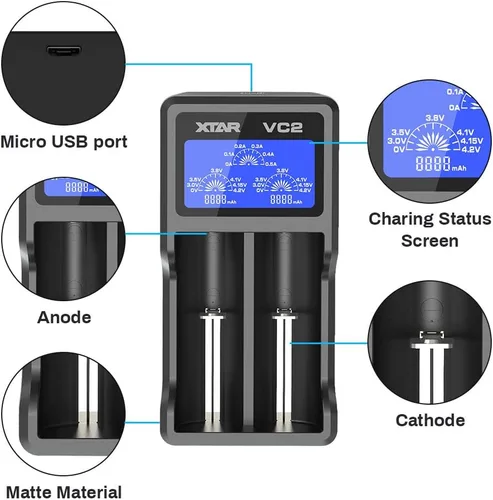 Vista 3 de XTAR Cargador VC2 con pantalla LCD