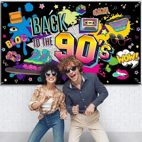 Vista 6 de Irenare Telón de fondo de los años 90 para decoraciones de fiesta, sesión de fotos, cartel colgante retro de regreso a los años 90 para fotografía