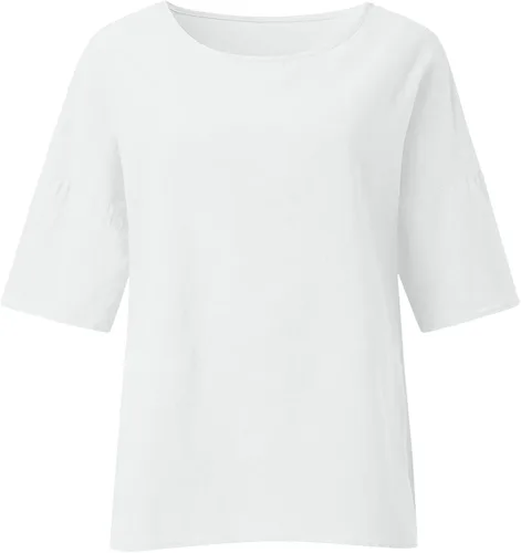 Vista 4 de Oversized Cotton Linen Shirts for Women 2023 Summer Casual Half Sleeve Crewneck Tunic Tops Loose Comfy Side Slit Basic Blouse