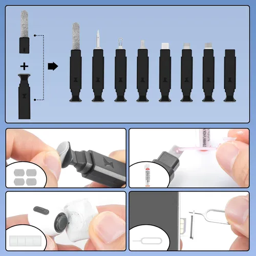 Vista 6 de Kit de limpiador de pantalla para teclado de computadora portátil, 10 en 1, cepillo de limpieza de lente de cámara electrónica para Airpod Pro