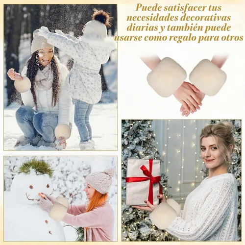 Vista 6 de SATINIOR Puños de muñeca de piel sintética cortos para mujer Beige