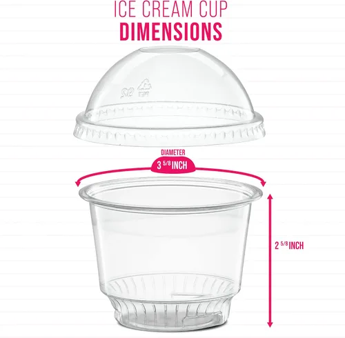 Vista 4 de Vasos de postre de plástico transparente de 8 onzas con tapas de cúpula sin agujero, 50 juegos de cuencos desechables para helados, parfait