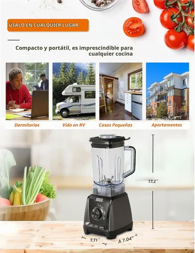 Vista 8 de Commercial Chef Licuadora de alta potencia, mezclador de 1200 W, tarro de 50.7 onzas, CHB50MB