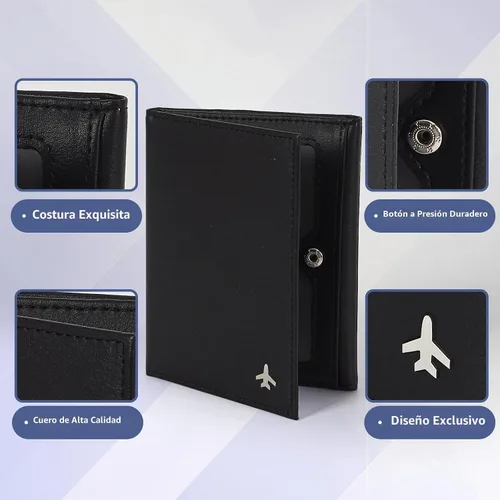 Vista 3 de Billetera de piloto para pasaporte para viajes, bloqueo RFID, soporte de documentos de viaje de cuero genuino con caja de regalo, cartera