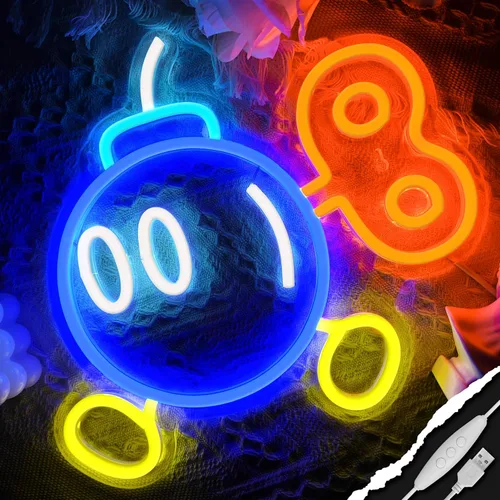Vista 2 de Señal de Neón de Juegos para Decoración de Habitación de Juego, Luces de Neón de Anime Enchufables y Regulables con USB para Dormitorio de Niños
