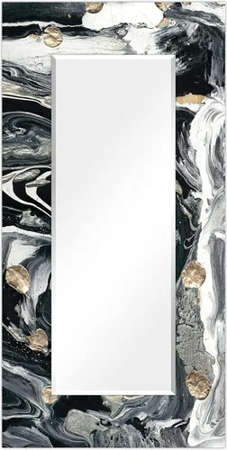 Vista 26 de Empire Art Direct Espejo de pared rectangular biselado en blanco y negro con vidrio templado impreso abstracto, tocador, espejo de baño, listo