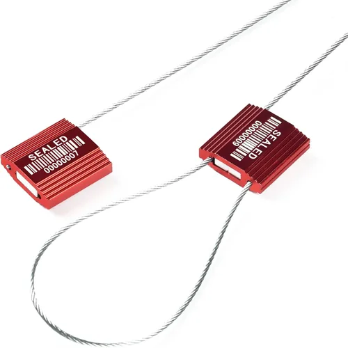 Vista 8 de 50 sellos de cable de alta seguridad azules con código de barras - Etiquetas autoblocantes numeradas de acero antimanipulación para envío
