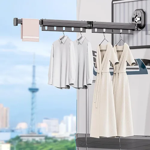 Vista 5 de AUNMAS Perchero de secado de ropa, para montar en la pared, perchero retráctil para secar ropa, ahorrador de espacio, para balcón, lavandería, baño