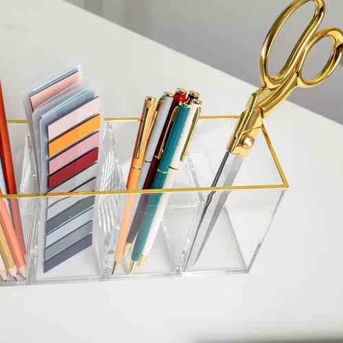 Vista 6 de Martha Stewart Kerry - Organizador de escritorio de plástico con 4 compartimentos, con ribete dorado