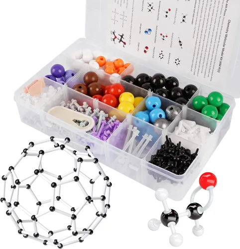 Vista 9 de Kit de modelo molecular, juego de 124 piezas de química molecular orgánica, kit de modelo de elementos atómicos para lecciones de química, kit